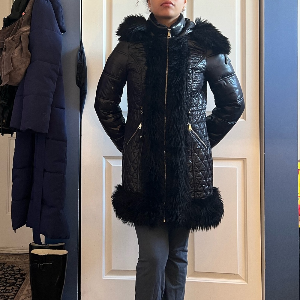 River Island Black Fur-Trimmed Puffer Coat
